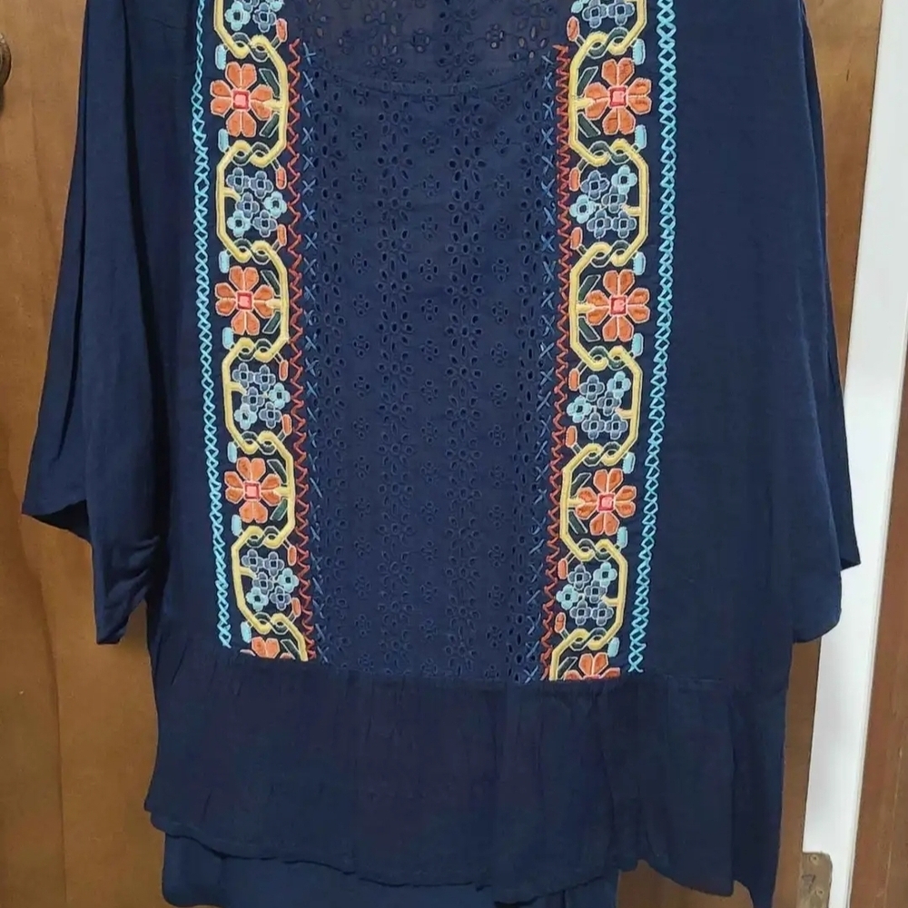 Embroidered Navy Top